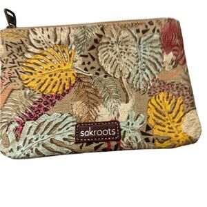 Sakroots Brown Yellow Leaf Print Wristlet Bag Wallet Womens